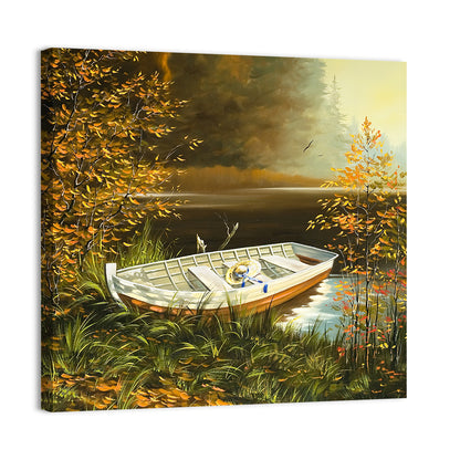 Boat On The Bank Of Lake Wall Art