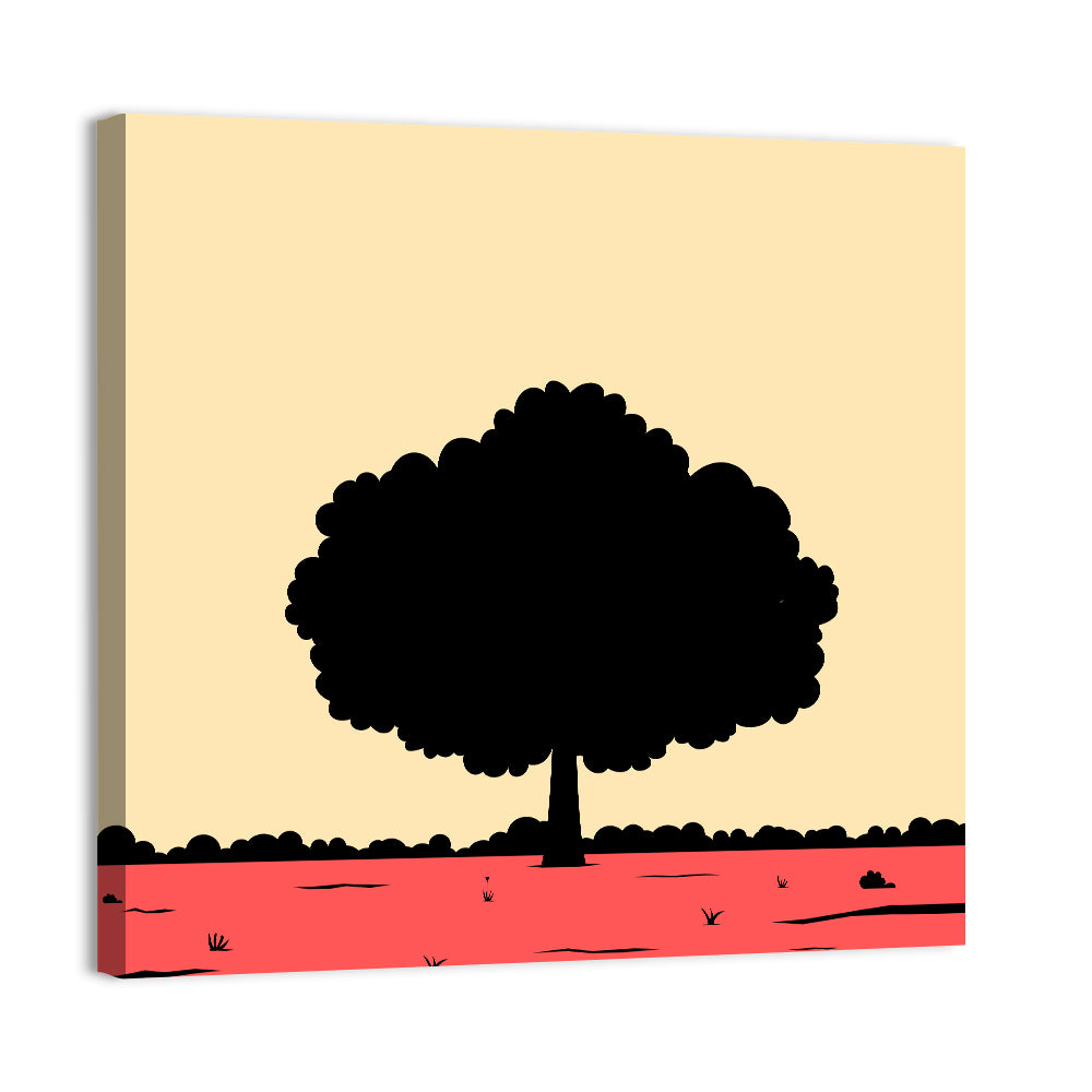 Red Horizon Tree Silhouette Wall Art
