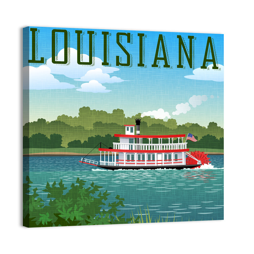 Louisiana Steamboat Wall Art, canvas print, square