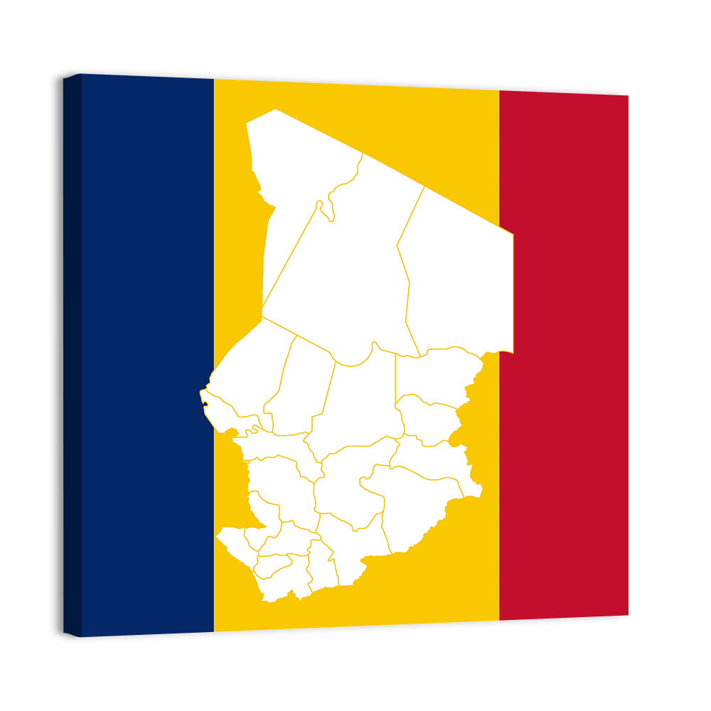 Chad Map with Tricolor Flag Wall Art