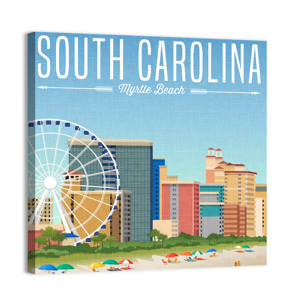 Myrtle Beach Travel Graphic Wall Art, canvas print, square
