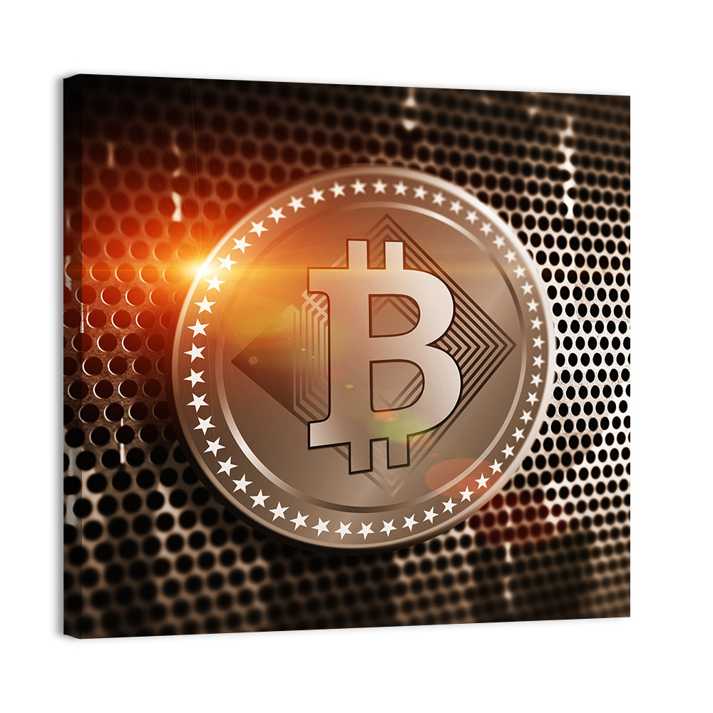 Golden Bitcoin Closeup Wall Art