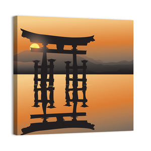 Asian Lake With Sunset Wall Art