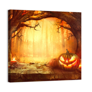 Halloween Pumpkin In Dark Forest Wall Art