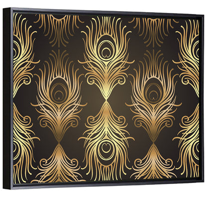 Gold Peacock Feather Pattern Wall Art