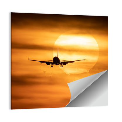 Airplane Silhouette at Golden Sunset Wall Art