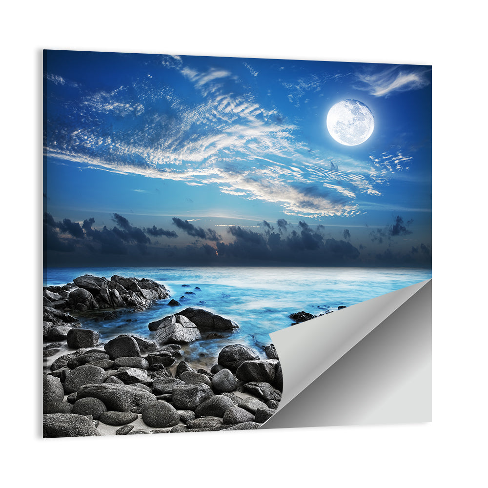 Moonlit Tropical Bay with Rocky Coast Wall Art