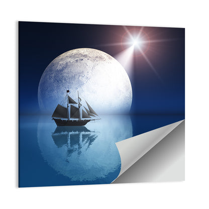 Moonlit Ship with Glowing Star Wall Art