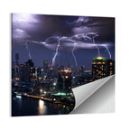 Night Lightning Over River Skyline Wall Art
