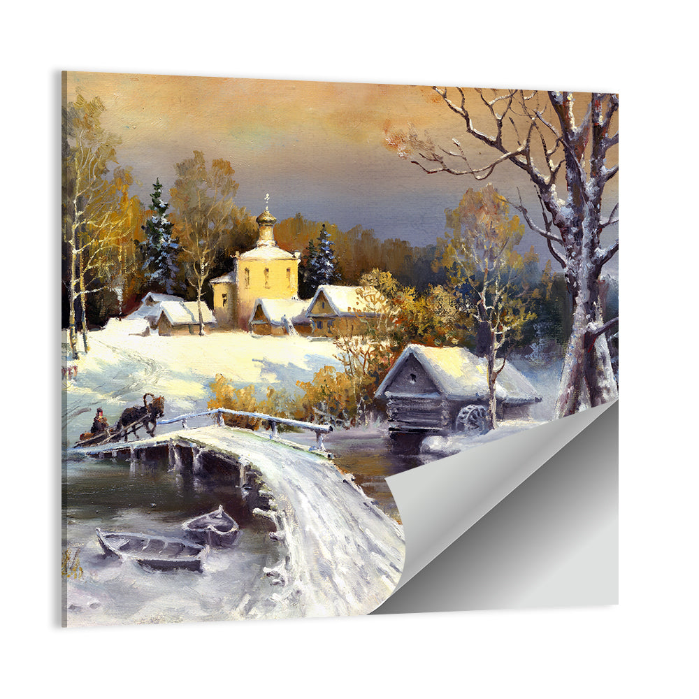 Snowy Village Bridge Wall Art