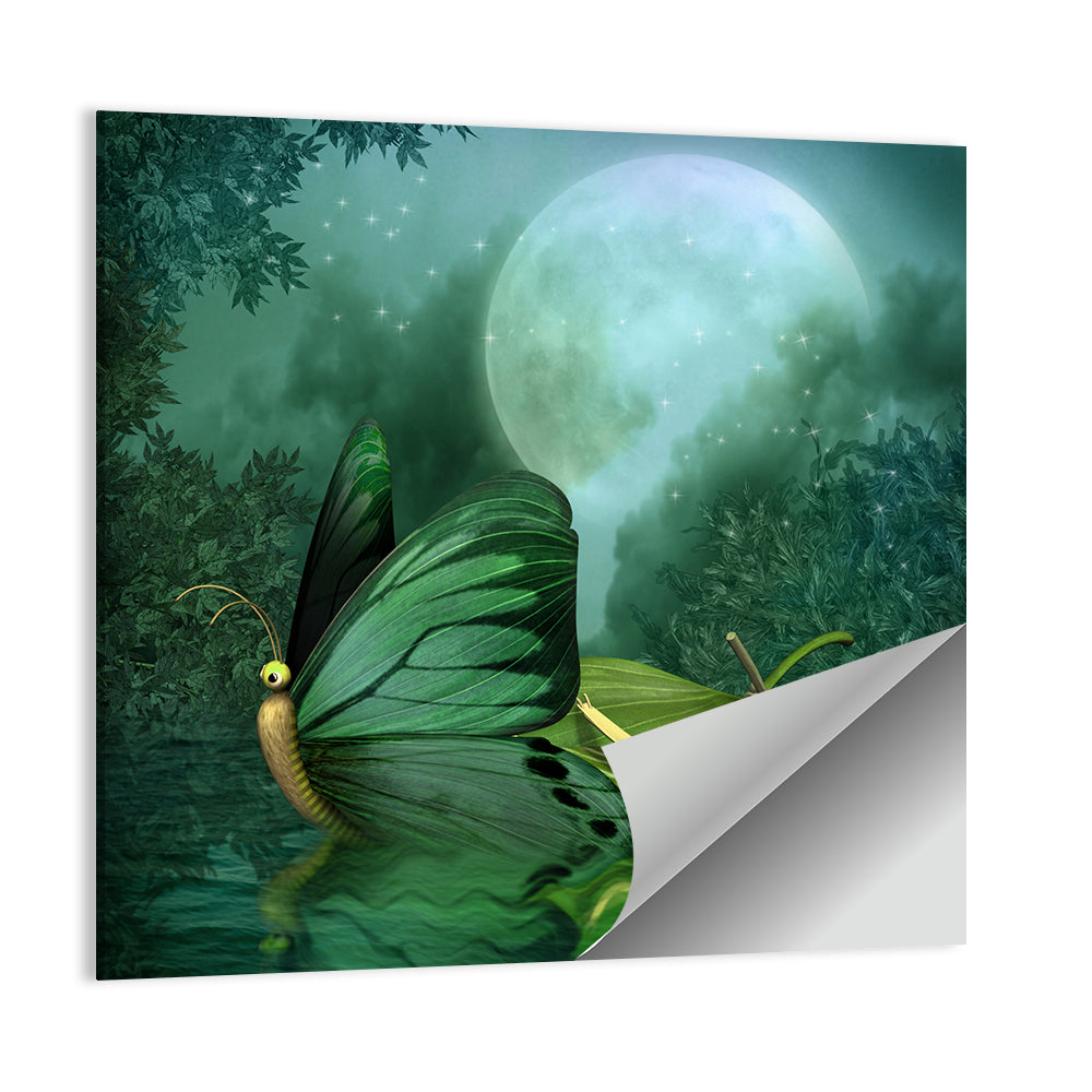 Moonlit Butterfly on Leaf Boat Wall Art
