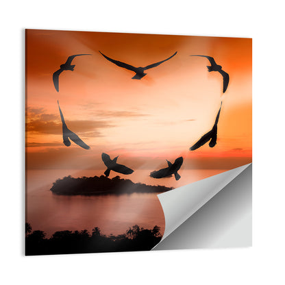 Heart-shaped Birds at Sunset Wall Art