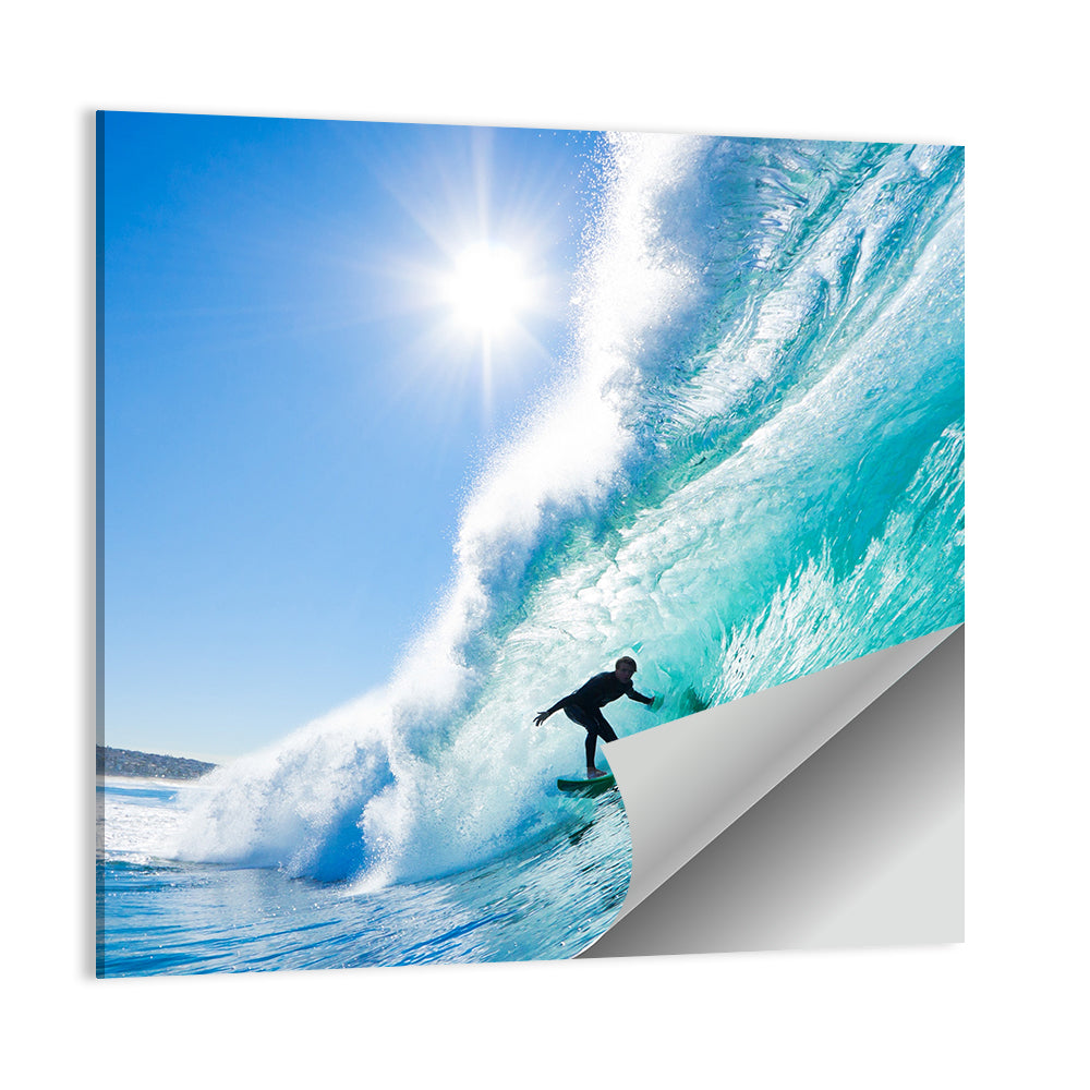 Sunlit Blue Wave with Surfer Wall Art