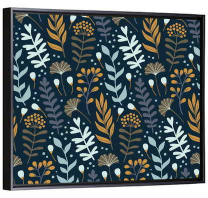 Navy Gold Wild Floral Pattern Wall Art