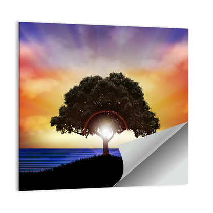 Coastal Sunset Tree Silhouette Wall Art