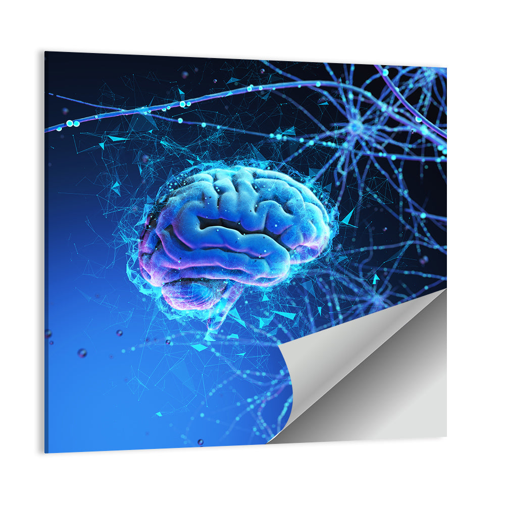 Blue 3d Neural Brain Wall Art