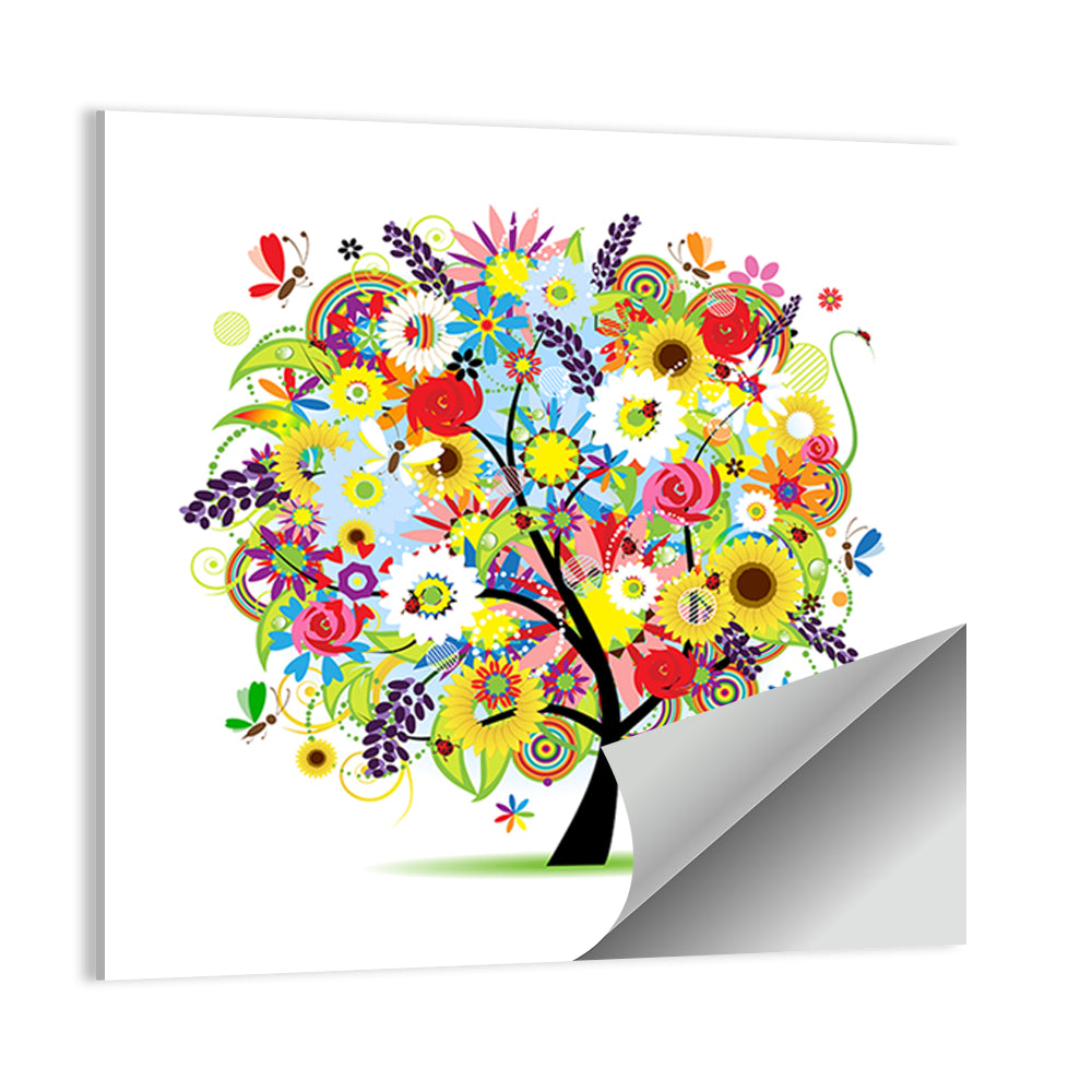 Colorful Floral Tree with Butterflies Wall Art