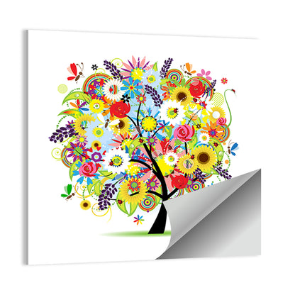 Colorful Floral Tree with Butterflies Wall Art