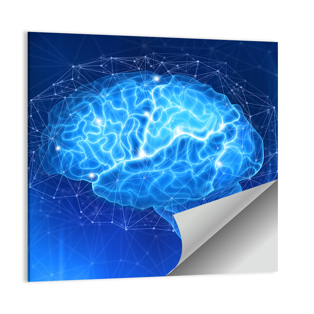 Human Brain Wireframe Close-up Wall Art