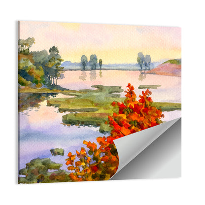 Autumn Lake Watercolor Wall Art