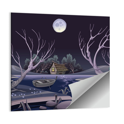 Cottage by Moonlit Pond Wall Art