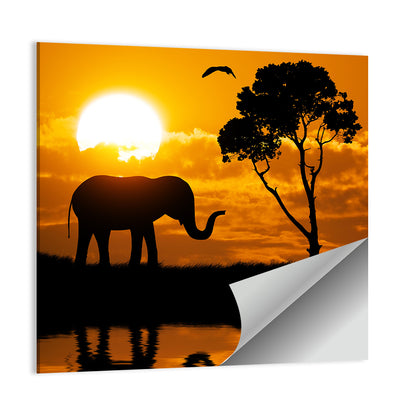 Sunset Elephant Silhouette Wall Art