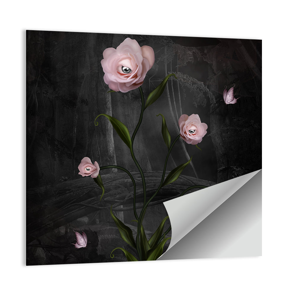 Surreal Pink Roses with Eyes Wall Art