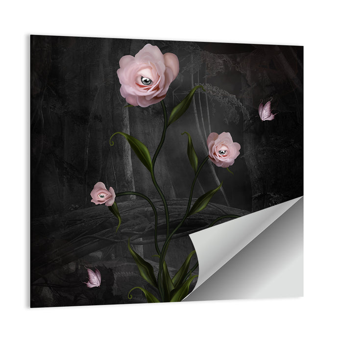 Surreal Pink Roses with Eyes Wall Art as a poster print