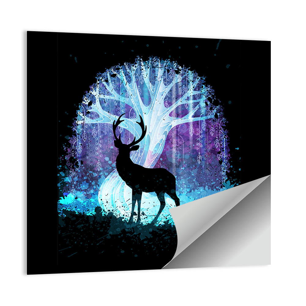 Deer Silhouette with Glowing Tree Wall Art