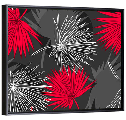 Red Palm Leaf Pattern Wall Art