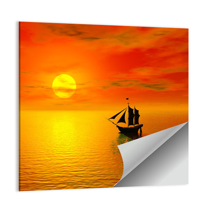 Old Sailboat Silhouette at Sunset Wall Art