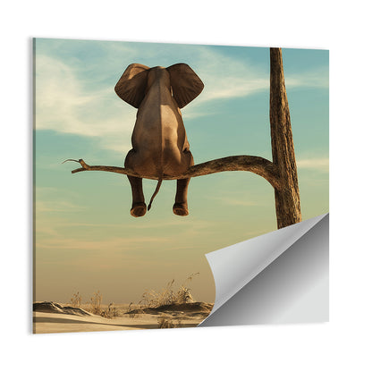 Solitary Elephant on a Tree Branch Wall Art