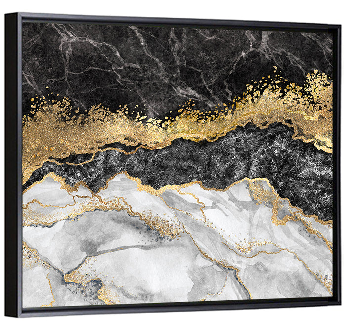 Gold Veined Marble Layers Wall Art as a framed canvas