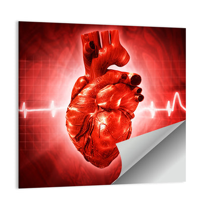3d Anatomical Heart with Ecg Trace Wall Art