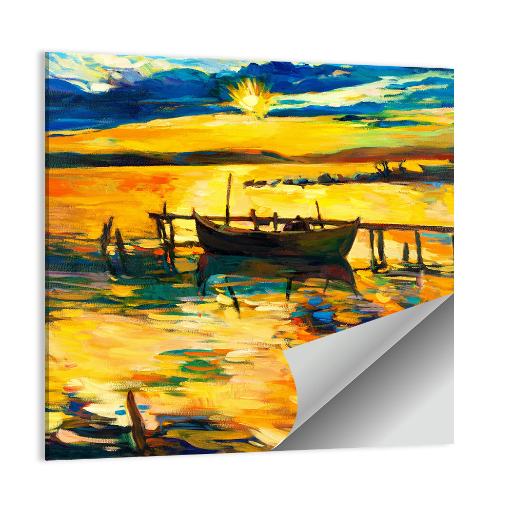 Boat & Jetty Oil Painting Wall Art