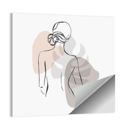 Continuous Line Woman with Monstera Leaf Wall Art