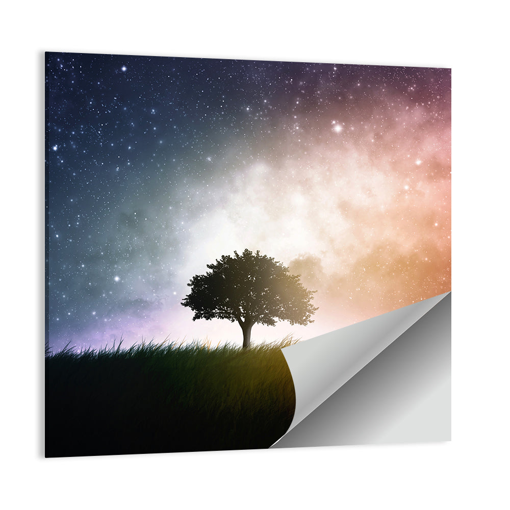 Tree Silhouette Under Nebula Sky Wall Art