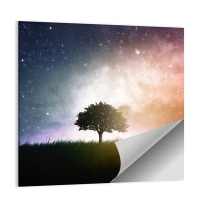 Tree Silhouette Under Nebula Sky Wall Art