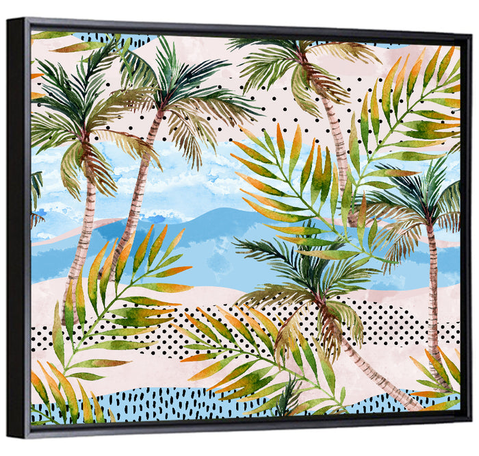 Watercolor Palm Trees Wall Art as a framed canvas