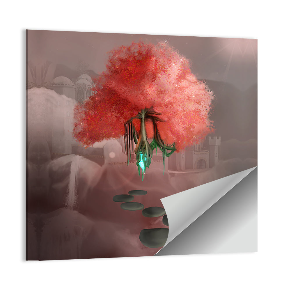 Floating Pink Tree Over Stone Path Wall Art