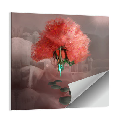 Floating Pink Tree Over Stone Path Wall Art