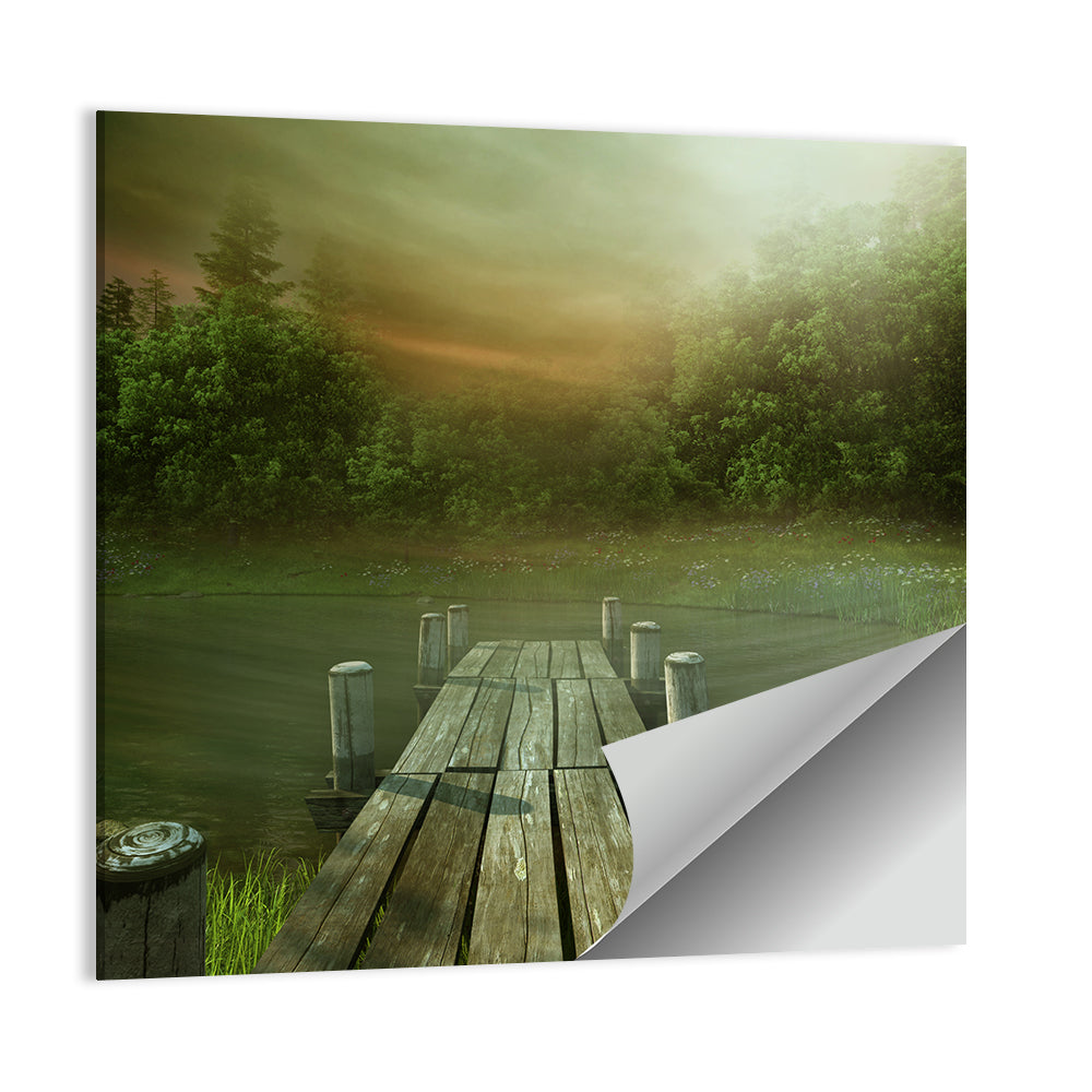 Wooden Jetty on Misty Lake Wall Art