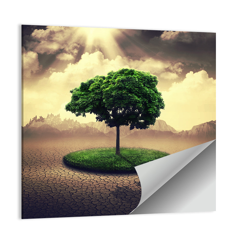 Circular Grass Oasis with Lone Tree Wall Art