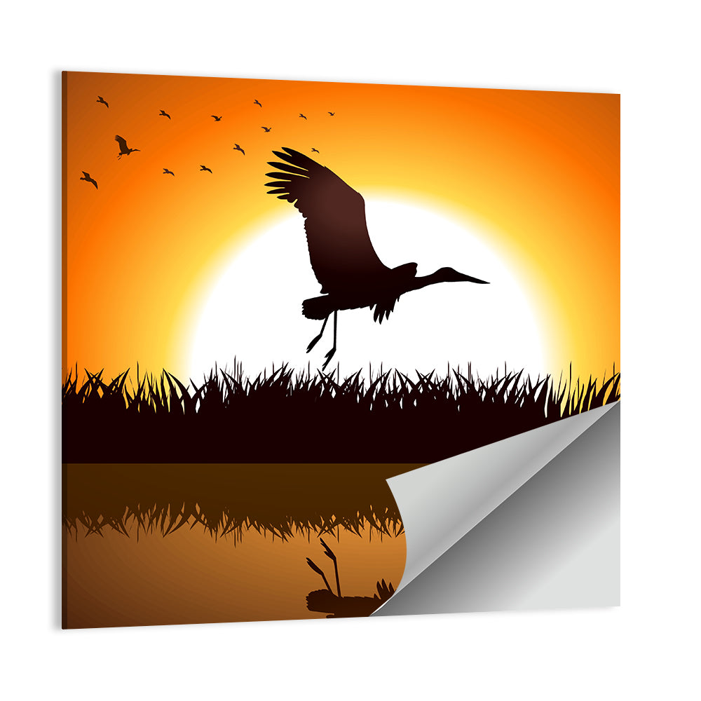 Stork Silhouette at Sunset Wall Art