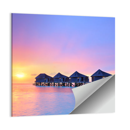 Maldives Sunset Over Water Bungalows Wall Art