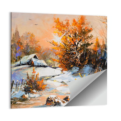 Winter Cottage Landscape Wall Art