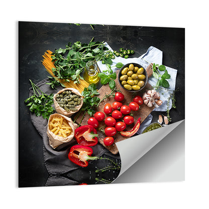 Italian Ingredients Flat Lay Wall Art
