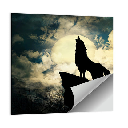 Howling Wolf Silhouette Against Full Moon Wall Art