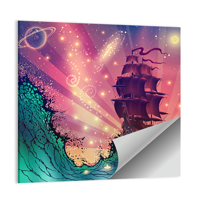 Tall Ship on Cosmic Waves Wall Art