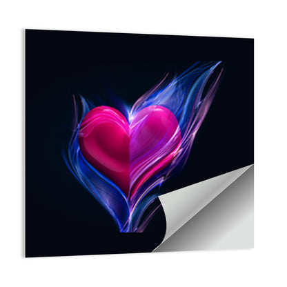Glowing Pink Heart in Blue Flame Wall Art